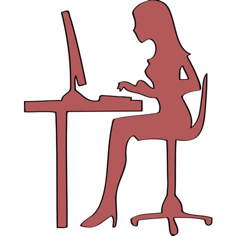 Silhouette Of Woman Sitting At Computer Desk Vector Clip Art Free Svg
