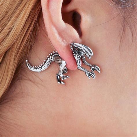 3 Colors Alien Earrings Dinosaur Earring Black Enamel Stud Earrings For