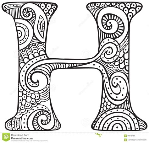 Illustration about Hand drawn capital letter H in black  coloring