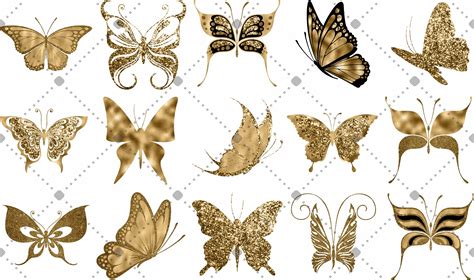15 Gold Glitter Foil Butterfly Clip Arts