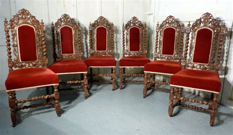 Antique english jacobean dining room set 6 chairs table. A Good Set Of 6 Victorian Gothic Jacobean Style Oak Dining ...