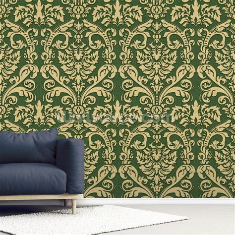 Green Damask Wallpaper Mural Wallsauce Au