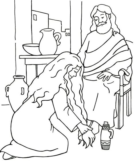 Woman Washes Jesus Feet Coloring Page Bible Luke 2014 Focus