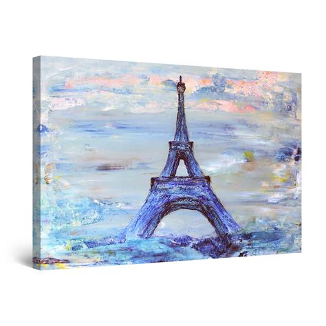 Original Abstract Pinkblue Paris Eiffel Tower Painting On Canvas 11x14