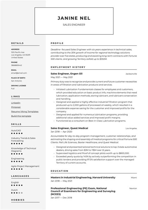 Sales Engineer Resume And Guide 20 Templates Pdf And Word