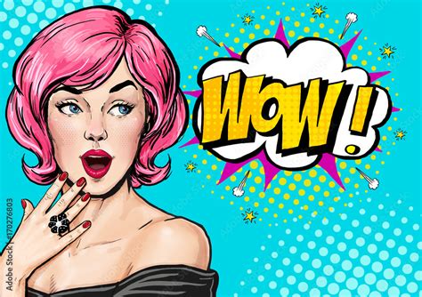 Illustrazione Stock Pop Art Illustration Surprised Girlcomic Woman Wowadvertising Poster