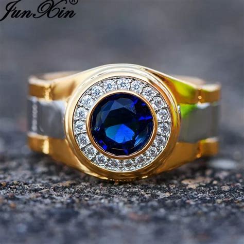 Blue Sapphire Mens Ring 925 Sterling Silver Gold Plated Etsy