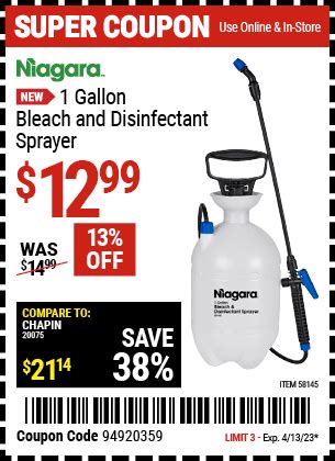 NIAGARA Gallon Bleach And Disinfectant Sprayer For Harbor Freight Coupons