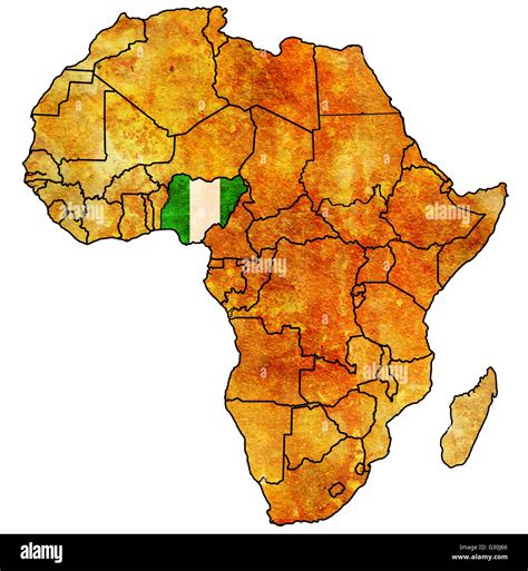 Nigeria Auf Tatsächliche Vintage Politische Karte Afrikas Mit Flaggen