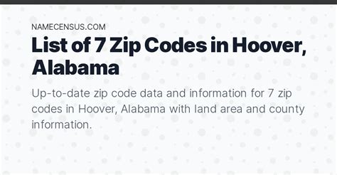 Hoover Zip Codes List Of 7 Zip Codes In Hoover Alabama