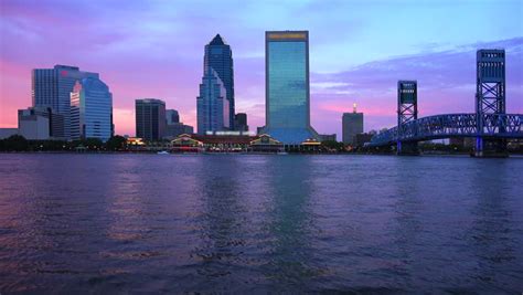 Skyline Of Jacksonville Florida At Night Image Free Stock Photo