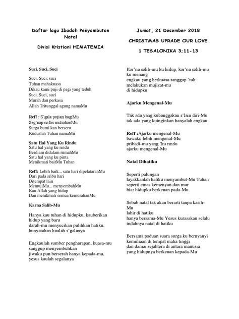 Daftar Lagu Untuk Ibadah Natal