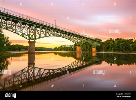 Augusta Maine Usa View On The Kennebec River With Memorial Bridge At