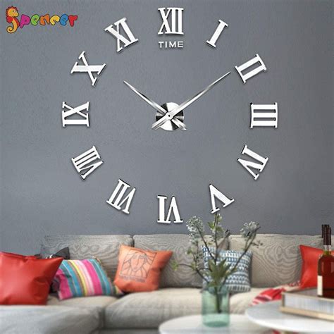 Spencer Diy Frameless Wall Clock Modern Roman Numerals 3d Mirror