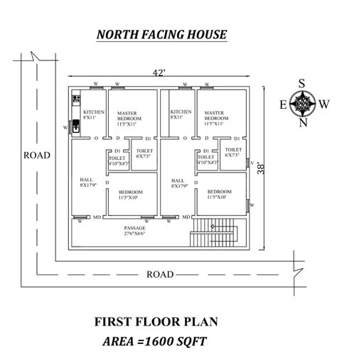 42x38 Amazing North Facing Double 2bhk House Plan As Per Vastu