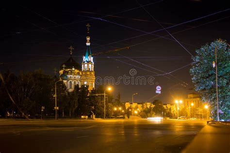 Assumption Cathedral In Omsk At Night Stock Image Image Of Russia