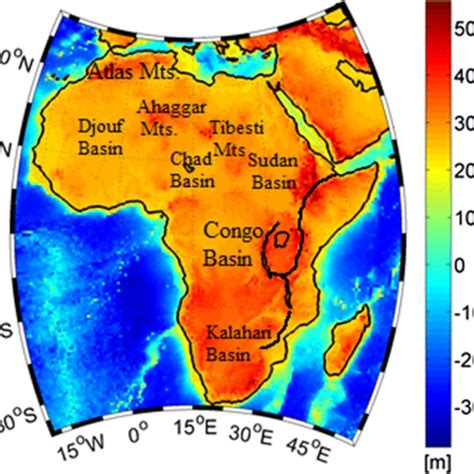 Topographic Heights And Bathymetric Depths Of Africa From Dtm2006