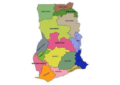 Ghana Map With Towns Ghana Regions Districts Cities Urban Localities