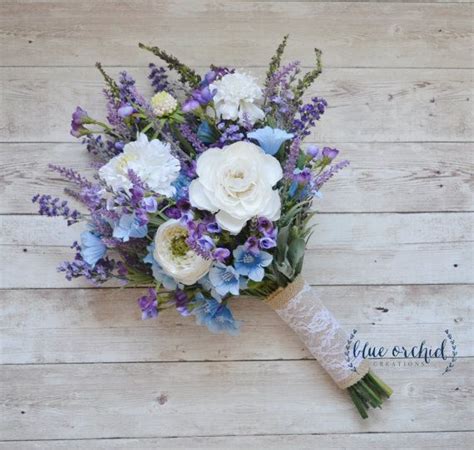 Rustic Wedding Bouquet Blue And Lavender By