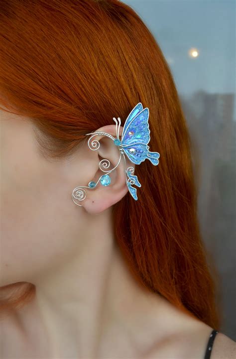 Blue Butterfly Ear Cuff Butterfly Ear Wrap Fairy Ear Cuff Etsy Ear