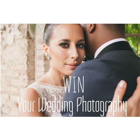 A Man And Woman Embracing Each Other With The Words Win Your Wedding Photography On It