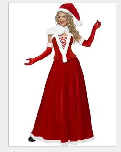 Adult Ladies V Collar Christmas Fancy Dress Red Santa Claus Women Costume Xmas Outfit Long Skirt