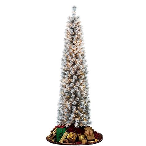 Flocked Pencil Slim Christmas Tree 7ft With Stay Lit Lights