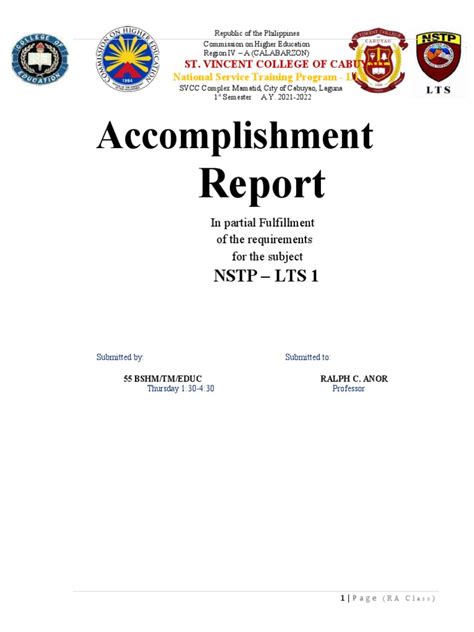 Accomplishment Report Og Nstp Pdf Volunteering Science