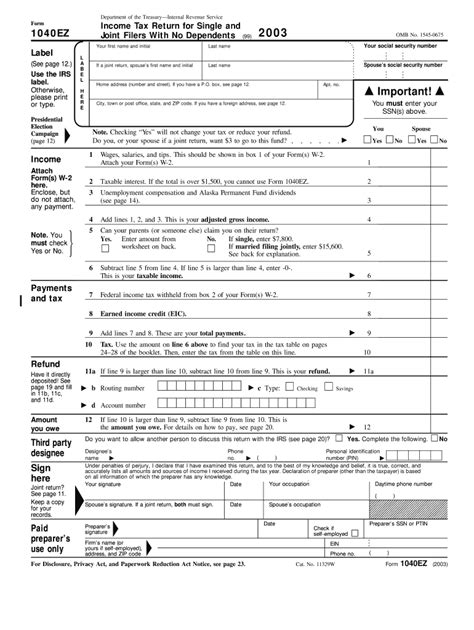 Blank 1040ez Form Fill Out And Sign Printable Pdf Template Signnow