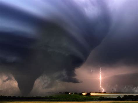 Supercell With Tornado And Lightning Nature Photography Storm