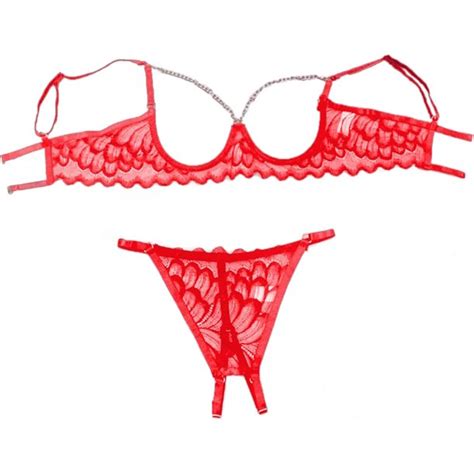 Lilosy Sexy Underwire Floral Lace Sheer Lingerie Set For Women See Through Bra And Panty 2 Piece