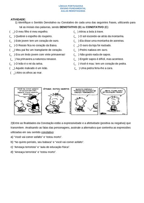 Atividades De Conotação E Denotação
