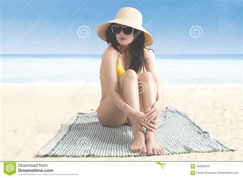 Beautiful Woman Resting On The Beach Stock Image Image Of Summer