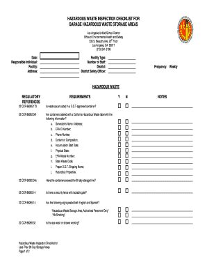 Fillable Online Lausd Oehs HAZARDOUS WASTE INSPECTION CHECKLIST FOR