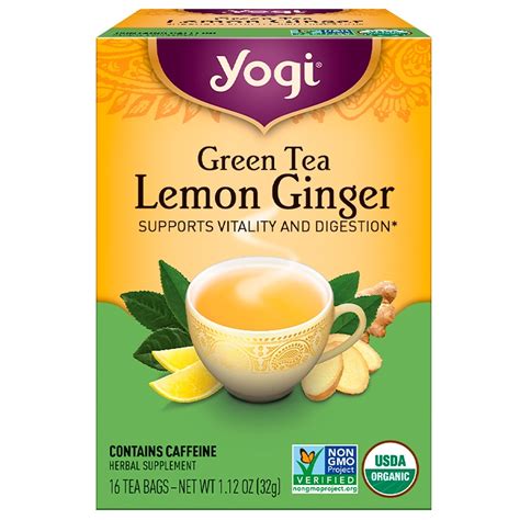 Yogi Tea Organic Green Tea Lemon Ginger 16 Tea Bags 1 12 Oz 32 G