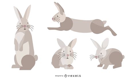 Flat Rabbit Illustration Set Vector Download