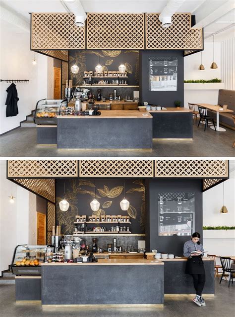 This Ukrainian Coffee Shop Has Touches Of Gold Throughout | Dark walls