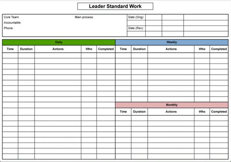 Standard Work Template Excel Free Printable Templates