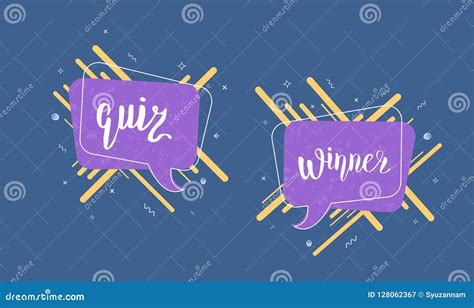 Quiz And Winner Handwritten Lettering Card Vector Illustration Stock