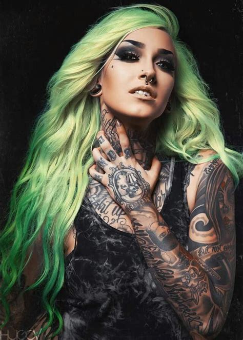 Inkedhot Girl Tattoos Green Hair Green Hair Girl