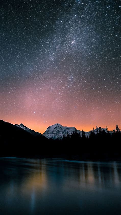 Download Wallpaper 2160x3840 Lake Mountains Night Starry Sky Dark