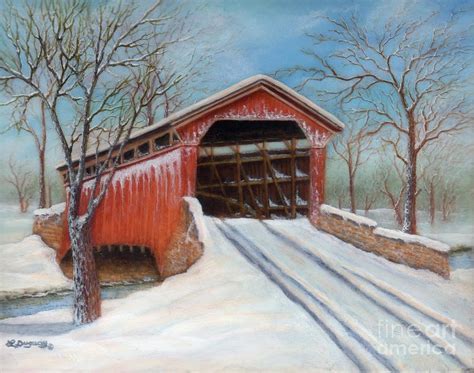 Snow Covered Bridge Painting By Lora Duguay Fine Art America