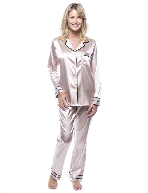 Womens Classic Satin Pajama Set In 2021 Satin Pajama Set Fashion
