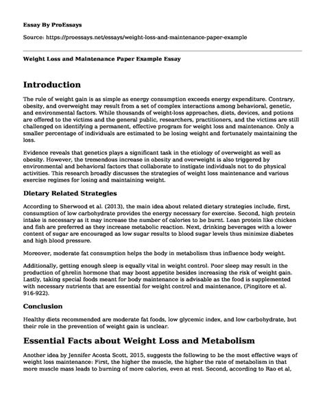 📚 Weight Loss And Maintenance Paper Example Free Essay Term Paper
