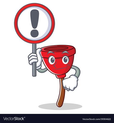 With Sign Plunger Character Cartoon Style Vector Image