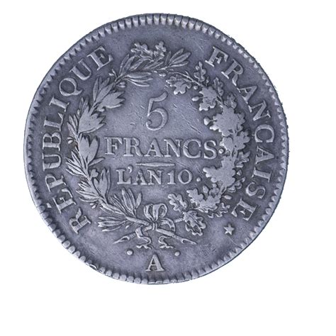 Consulat Union Et Force 5 Francs An 10 1801 Paris 9207