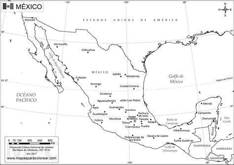 Latitud y longitud de méxico. Mapas de México para colorear