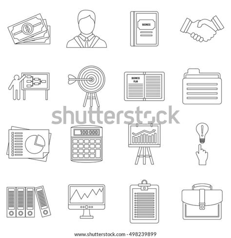Business Plan Icons Set Outline Illustration Stock Vector Royalty Free