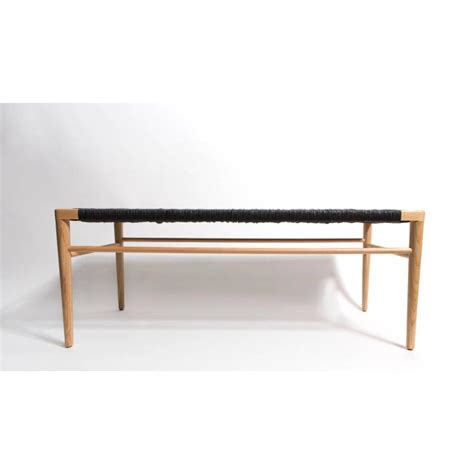 Luxury Solid Ash Frame Bench With Hand Woven Black Rush Seat Decaso