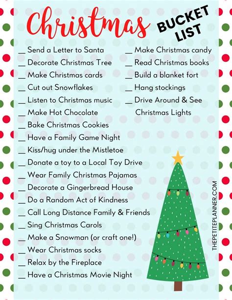 Party Favors And Games Bucket List Check Box Activity Sheet Christmas